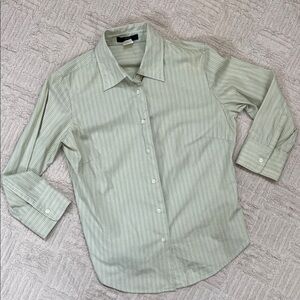 J. Crew Green Striped 3/4 sleeve button down shirt top with stretch, Size Small